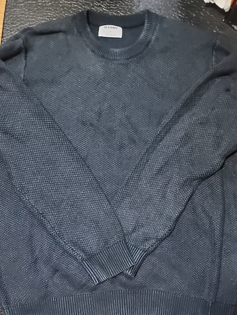 Old Navy Dark Navy Blue Textured Warm Crewneck Sweater